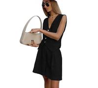 RWGSNB Womens Suits Formal 2 Piece Office Wear for Women Uk Waistcoat Vest Casual Shorts Womens Linen Waistcoat Set Button Down V-Neck Suit Vests Black Xxl