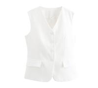 RWGSNB Women'S Waistcoats, Sleeveless Suits Vests Slim Fit V-Neck Sleeveless Suits Blazers Adjustable Belt At Back Versatile Ladies Dressy Vest Gilet with Pockets White Xxs