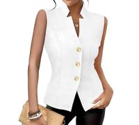 RWGSNB Women's Waistcoats, Womens Blazer Vest Elegant Summer Suit Waistcoat Notch V-Neck Button-Down Sleeveless Blazers Jacket Casual Solid Color Formal Gilet for Work Office