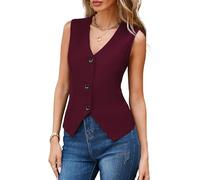RWGSNB Women's Waistcoats, Women'S Suit Waistcoats V-Neck Elegant Summer Blazer Vest Slim Button-Down Sleeveless Suits Blazers Jacket Solid Color Dressy Gilet Tops for Daily Work Burgundy M
