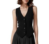 RWGSNB Women's Waistcoats, Women'S Suit Waistcoats V-Neck Elegant Summer Blazer Vest Slim Button-Down Sleeveless Suits Blazers Jacket Solid Color Dressy Gilet Tops for Daily Work Black M
