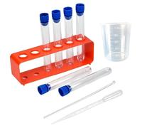 Rwigeboo 10Pcs/Set Plastic Test Tubes, Educational & Learning Clear Plastic Test Tubes with Caps, Holder, Dropper, Measuring Cup, Stirring Rod for Scientific Experiments and School Teaching