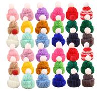 Rwigeboo 150Pcs Mini Knit Hats Christmas Mini Knitting Doll Hats Cute Wool Yarn Accessories for Christmas Ornaments DIY Art and Craft, Assorted Colors