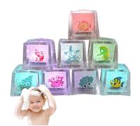 Rwigeboo 8Pcs Light Up Bath Toys 1x1 Inch Colorful Floating Cute Ocean Pattern Safe & Fun Light Up Ice Cubes for Bathtub Bathroom Shower Games Swimming Pool Bath Cubes