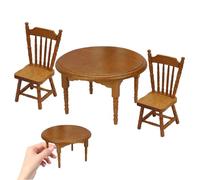 Rwigeboo Dollhouse Table and Dollhouse Chair Set 1:12 Scale Doll House Furniture DIY-Friendly Realistic Wooden Miniature Things for Doll House Kitchen, Dining Room Furniture