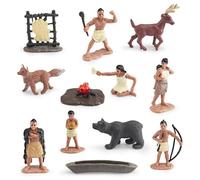 Rwigeboo Native American Figurines, Powhatan Indian Native American Decor Figurines Set, 12PCS Set for Kids Historical Education School Project Decoration Birthday Gift America