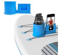 Rwigeboo Paddle Board Cup Holder with Phone Holder, Plastic Paddleboard Cup with Drain Hole, Replacement Wire Fixing Paddle Board Accessories for Paddleboard Lovers, Blue