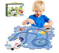 Rwigeboo Puzzle Racer Track Set, DIY Kids Race Track Set, 4PCS 4.7x4.7 Inch Plastic Puzzle Racer with 1PC Airplane Toy for Boys Girls 3+ Holidays & Birthday Gifts Kids Car