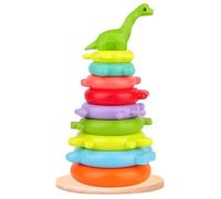 Rwigeboo Ring Stacker Toy, 5.5x12 Inch 9 Layers Long-Necked Dragon Baby Stacking Rings, Plastic Montessori Toys with Stickers for Kids