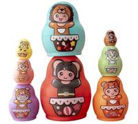 Rwigeboo Russian Dolls for Kids, 8PCS Stackable Nesting Dolls for Toddlers, Wooden Cute Russian Nesting, Educational Cartoon Matryoshka Doll for Boys Girls (Random Color)