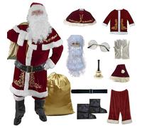 Rwigeboo Santa Costume 1Set/12Pcs with Gold Print Polyester Santa Costume Adult Men Red White Comfortable Christmas for Christmas Holiday Party Cosplay, XLSanta