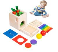 Rwigeboo Wooden Montessori Toys, 4-in-1 Montessori Toys Kit Includes Sticks Drop Game, Carrot Harvest, Coin Bank, Ball Drop, for Boys Girls Age 12+ MonthsWooden