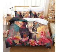 RWLOVJQZA Elephant Duvet Cover Set Bedding Set 3D Microfiber Comforter Cover with Pillow Shams, 2 Piece Set, Zipper Quilt Cover Double(200x200cm)