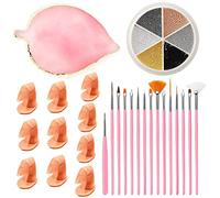 Rwoora Beginner Nail Art Set,15 Pcs Nail Art Brushes Crystal Pen+10Pcs with Nail Art Finger Mold+1Pcs Resin Palette+2Pcs Painted Nail Polish for Nail Salon, Home,DIY Design Display Boar