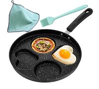 Rwoora Non Stick Frying Pans Romantic Heart Circle Egg Pan Multifunction Omelette Pan Breakfast Skillet Anti-scalding Handle Easy to Hang Complete with Oil Brush and Dishcloth