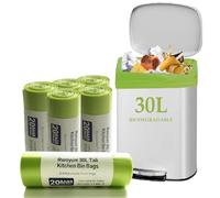 Rwoyurr 120 Counts Compostable Food Waste Bags 30L, Thicken Biodegradable Bin Liners, Recycling Pedal Trash Bag Compost Caddy Liner Tall for Kitchen Office Bathroom 8 Gallon, Green, 60 X 65cm