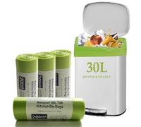 Rwoyurr 30 Litre Compostable Bin Liners, 80 Counts Thicken Biodegradable Food Waste Bags, Recycling Pedal Trash Bag Compost Caddy Liner Tall for Kitchen Office Bathroom 8 Gallon, Green, 60 X 65cm