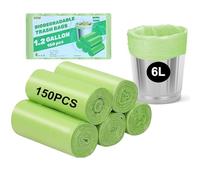 Rwoyurr Small Biodegradable Bin Liners 6L, 150 PCS Heavy Duty Food Waste Bags Compostable Caddy Liners, Recycling Trash Bags Compost Clear Green Garbage Rubbish Bag for Kitchen 1.2 Gallon, 35x40cm