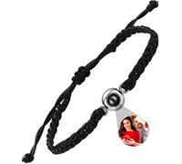 RWQDZOM Personalized Photo Bracelet w/ Picture Custom Round Bracelet Circle Photo Bracelet w/ Picture Inside I Love U Necklace 100 Languages 925 Sterling Silver Bracelets, #1Black-Silver, 6.5 inches