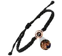 RWQDZOM Personalized Photo Bracelet w/ Picture Custom Round Bracelet Circle Picture Inside I Love You Necklace 100 Languages 925 Sterling Silver Bracelets Girl Men Boys, #1Black-Rose Gold, 6.5 inches