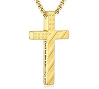 RWQIAN American Flag Cross Necklace for Men,Stainless Steel Bible Verse Cross Pendant Mens Chain,Crucifix Necklace for Christians Teen Baptism Gift Ideas Catholic Men Cool Stuff Personalized Gifts
