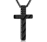 RWQIAN American Flag Cross Necklace for Men,Stainless Steel Bible Verse Cross Pendant Mens Chain,Crucifix Necklace for Christians Teen Baptism Gift Ideas Catholic Men Cool Stuff Personalized Gifts