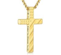 RWQIAN American Flag Cross Necklace for Men,Stainless Steel Bible Verse Cross Pendant Mens Chain,Crucifix Necklace for Christians Teen Baptism Gift Ideas Catholic Men Cool Stuff Personalized Gifts
