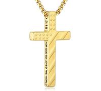 RWQIAN American Flag Cross Necklace for Men,Stainless Steel Bible Verse Cross Pendant Mens Chain,Crucifix Necklace for Christians Teen Baptism Gift Ideas Catholic Men Cool Stuff Personalized Gifts