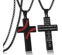 RWQIAN Baseball Cross Necklace for Men Bible Verse, Christian Religious Scriptures Faith Baptism 1st First Communion Pendant Chain for Boys, Father's Dad Day Graduation Jewelry Gifts for Him