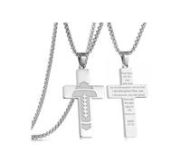 RWQIAN Football Cross Necklace for Men Bible Verse, Religious Faith Christian Scriptures Pendant Cross Chain, Baptism 1st First Communion Graduation Gifts for Boys Father's Day Jewelry for Him
