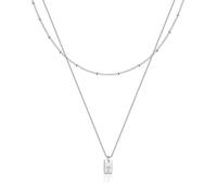 RWQIAN Layered Initial Letter T Necklace Silver for Women,Stainless Steel Tiny Initials Chain Necklace with Capital A-Z Pendant Jewellery Gifts for Teenage Girls 45cm
