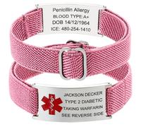 RWQIAN Medical Alert Bracelet for Women & Men Personalised pink Safety ID with Adjustable Medical Info Bracelets Gift for Autism Allergy Diabetic Epilepsy Elderly Safety & Emergency Contact Bracelet.