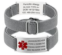 RWQIAN Medical Alert Bracelet for Women & Men Personalised Safety ID with grey Adjustable Medical Info Bracelets Gift for Autism Allergy Diabetic Epilepsy Elderly Safety & Emergency Contact Bracelet.