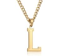 RWQIAN Mens Initial Necklace Gold Stainless Steel Chain with L Letter Pendant Necklace Initials Jewellery Fathers Day Birthday Gift for Dad Husband Son Grandson Brother
