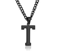 RWQIAN Mens Initial Necklace Silver/Gold/Black Stainless Steel Chain 60cm with A-Z Letter Pendant Necklace Initials Jewellery Fathers Day Birthday Gift for Dad Husband Son Grandson Brother