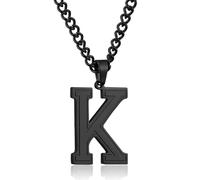 RWQIAN Mens Initial Necklace Silver/Gold/Black Stainless Steel Chain 60cm with A-Z Letter Pendant Necklace Initials Jewellery Fathers Day Birthday Gift for Dad Husband Son Grandson Brother