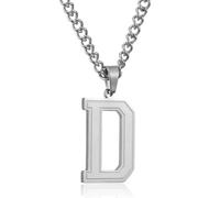 RWQIAN Mens Initial Necklace Silver Stainless Steel Chain with D Letter Pendant Necklace Initials Jewellery Fathers Day Birthday Gift for Dad Husband Son Grandson Brother