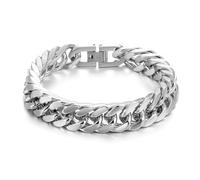 RWQIAN Mens Sturdy Bracelet 12mm Silver 316L Stainless Steel 22cm Mens Cuban Link Chain Bracelet Thick Hip Hop Jewelry with Strong Clasp for Men Boy Women