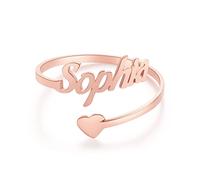 RWQIAN Personalized Name Rings Custom Spiral Twist Ring Hearts Personalized Jewelry Open Adjustable Ring BFF Gift for Women