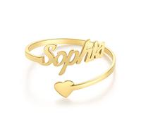 RWQIAN Personalized Name Rings Custom Spiral Twist Ring Hearts Personalized Jewelry Open Adjustable Ring BFF Gift for Women