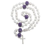 RWQIAN Rosary Beads Catholic Women Men purple colorful Rosary Bling Beads Necklace with Cross Pendant First Holy Communion Baptism Gift for Girls Boys