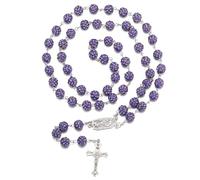RWQIAN Rosary Beads Catholic Women Men White and Deep Red Rosary Bling Beads Necklace with Cross Pendant First Holy Communion Baptism Gift for Girls Boys