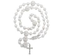 RWQIAN Rosary Beads Catholic Women Men white colorful ball Rosary Bling Beads Necklace with Cross Pendant First Holy Communion Baptism Gift for Girls Boys