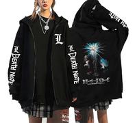 RWRAPS Anime Death Note Zipper Sweatshirt Japanese Manga Graphic Unisex Zip Up Hoodie Jacket Casual Long Sleeve Streetwear Coat