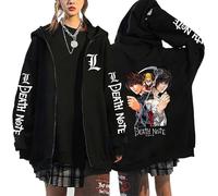RWRAPS Anime Death Note Zipper Sweatshirt Japanese Manga Graphic Unisex Zip Up Hoodie Jacket Casual Long Sleeve Streetwear Coat