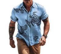 RWRAPS Men's Sea Turtle 3D Printed Shirt Hawaiian Summer Short Sleeve Button Down Shirts Tropical Beach Shirt