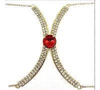 RWRAPS Woman Sexy Chain Simple and Stylish Chest Chain Shining Rhinestone Fringed Bra Chain Crystal Bikini Lingerie (Red+Golden)