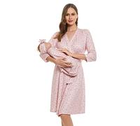 RWRWMOONPUT Mommy Robe for Maternity and Baby Swaddle Blanket,Matching Mommy Labor Delivery Robe and Receiving Blanket Set Pink Ditsy, Pink, Medium