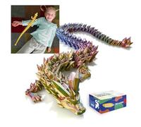 RWSEFK 24 in 3D Printed Dragon Toy - Large Articulated Crystal Present (Yellow, Red, Blue)
