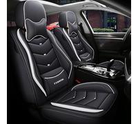 RWTECH Car Seat Covers Universal Full Set Accessories for Mercedes Benz C-Class C180 W205 C300d W205 C300e W205 C300 C205 C250d C205 Waterproof Leather、Black white luxury